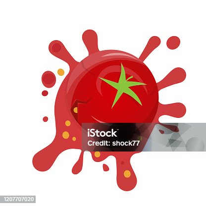 istock funny cartoon illustration of a splashing tomato 1207707020