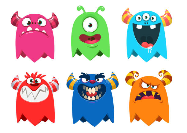 Funny cartoon monsters. Set of cartoon vector monsters isolated Funny cartoon creatures. Set of cartoon vector monsters. Halloween design monster stock illustrations