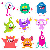 Cute cartoon Monsters. Set of cartoon monsters: goblin or troll, cyclops, ghost,  monsters and aliens. Halloween design