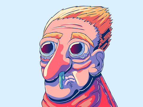 Funny cartoon portrait illustration - Man with a cold.