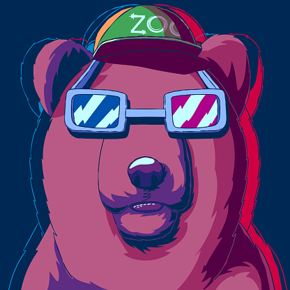 Funny cartoon vector illustration - Bear with 3d glasses.