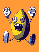 Funny cartoon vector illustration - Screaming anthropomorphic lemon.