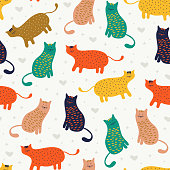 istock Funny cat seamless pattern good for baby and kids fashion textile print and wrapping. Vector illustration colorful decoration of pet animals. 1179416899