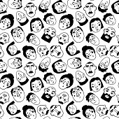Funny character doodle people. Seamless pattern in black and white