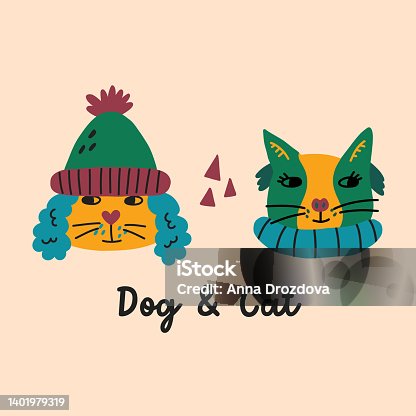 istock Funny character print dog and cat 1401979319