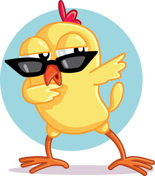 Funny Chick Dabbing Vector Cartoon Cute baby chicken wearing cool, sunglasses and dancing chicken bird stock illustrations