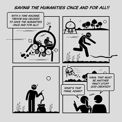 Funny comic strip. Saving the humanities once and for all.