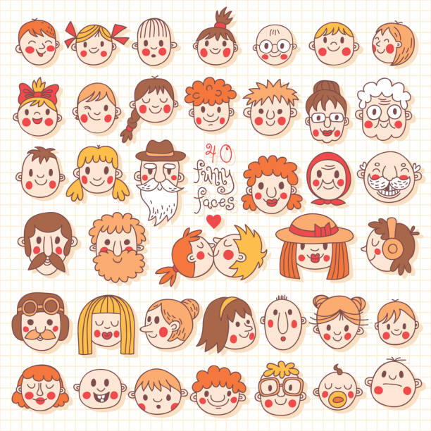 Funny Faces 40 Funny Faces. People of all ages. Cute vector set. avatar drawings stock illustrations