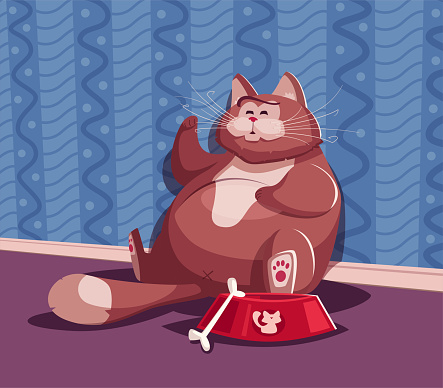Funny fat cat. Cartoon vector illustration. Character design