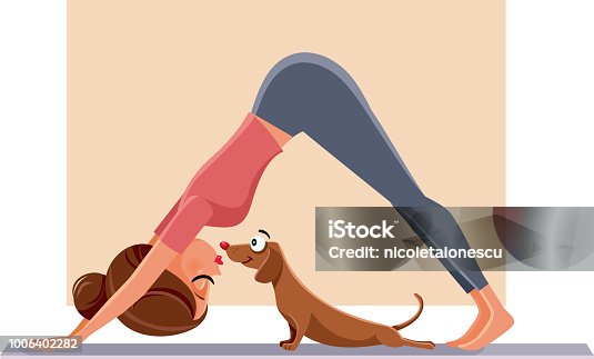 istock Funny Girl Exercising Next to Her Dog on Yoga Mat 1006402282