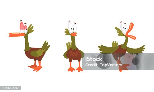 istock Funny Green Dabbling Duck Character as Feathered Waterfowl Bird Vector Set 1333797743
