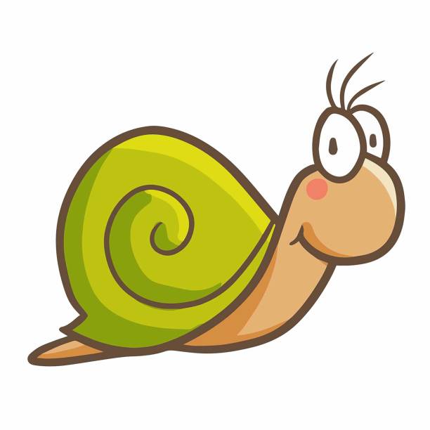 funny green snail smiling Cute and funny green snail smiling - vector. snail stock illustrations