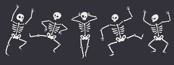 lustige halloween-skelette in verschiedenen posen, gruselige charaktere - störer stock-grafiken, -clipart, -cartoons und -symbole