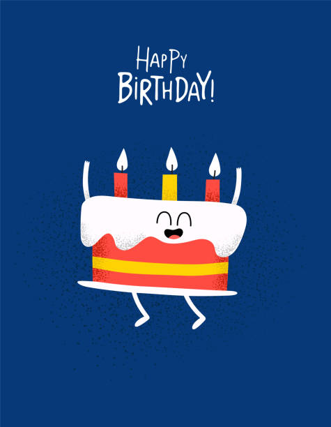 Funny Happy birthday card cake with candels The cake for birthday greeting card. Vector graphics. birthday designs stock illustrations