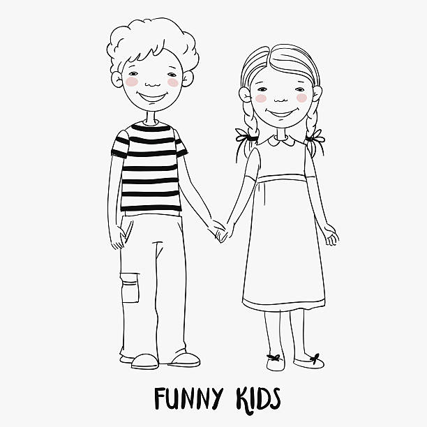 187 Black And White Kids Holding Hands Drawing Illustrations Clip Art Istock