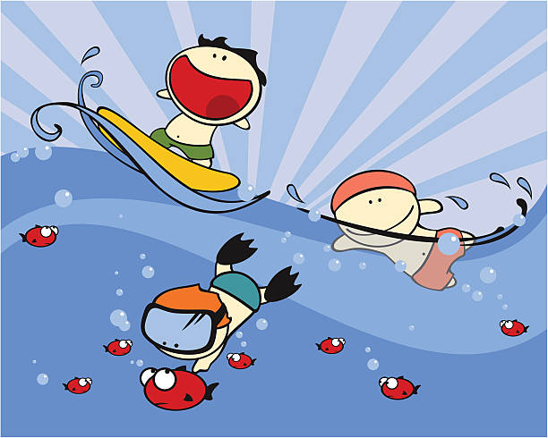 stockillustraties, clipart, cartoons en iconen met funny kids - swimming - swimming baby