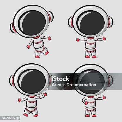 istock Funny little astronaut in differences poses 962028920