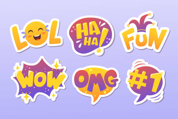 Funny lol stickers set Vector illustration Funny lol stickers set Vector illustration. laughing emoji stock illustrations
