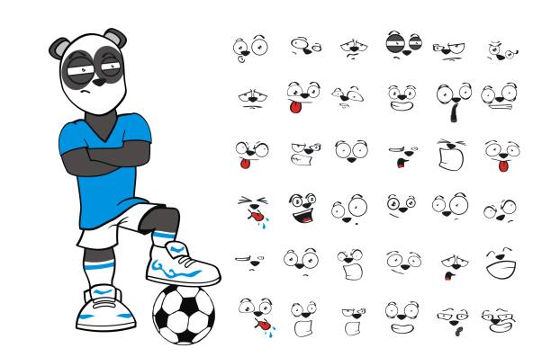 illustrations, cliparts, dessins animés et icônes de panda drôle ours cartoon soccer uniforme expressions collection - panda foot