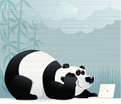 vector character of funny panda using laptop…