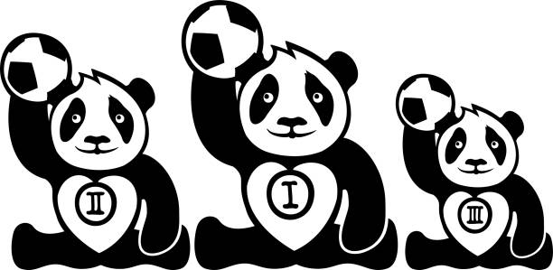 illustrations, cliparts, dessins animés et icônes de gagnants de pandas drôles avec des boules - panda foot