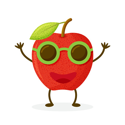 ✓ Imagen de Manzanas rojas y verdes con ojos frutas de dibujos animados  Fotografía de Stock