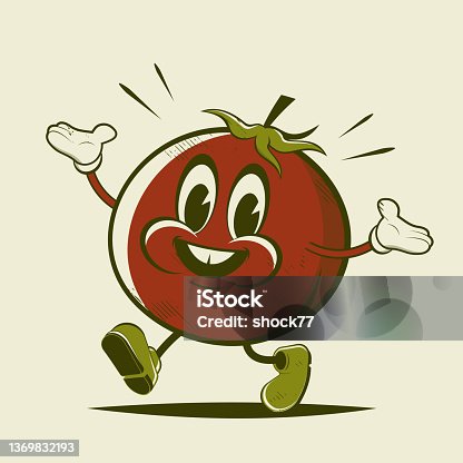 istock funny retro cartoon illustration of a walking tomato 1369832193