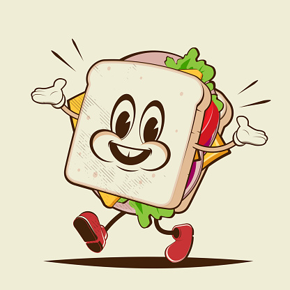 funny sandwich cartoon illustration in retro style