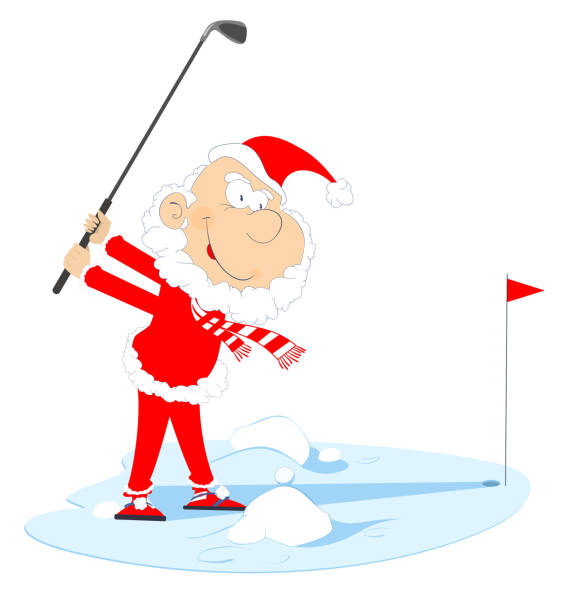 Funny Santa Claus plays golf illustration vector art illustration