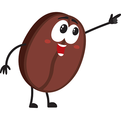 Funny Smiling Coffee Bean Character Pointing Drawing 
