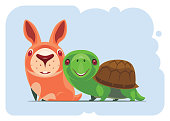 vector illustration of funny tortoise meeting bunny