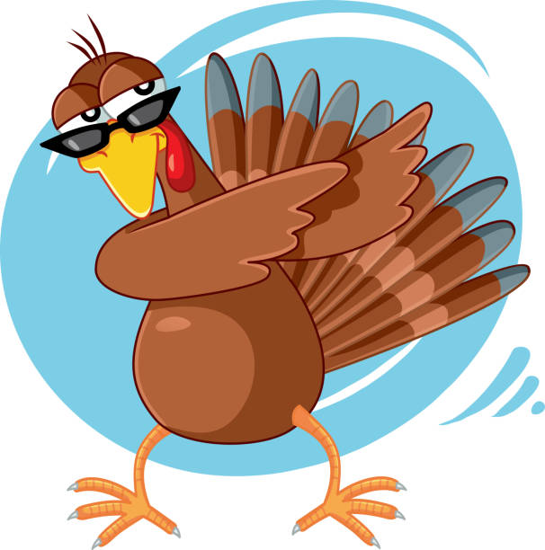 Funny Turkey Ready for Celebration Vector Cartoon Dabbing turkey exercising party dance for the holidays bird clipart stock illustrations