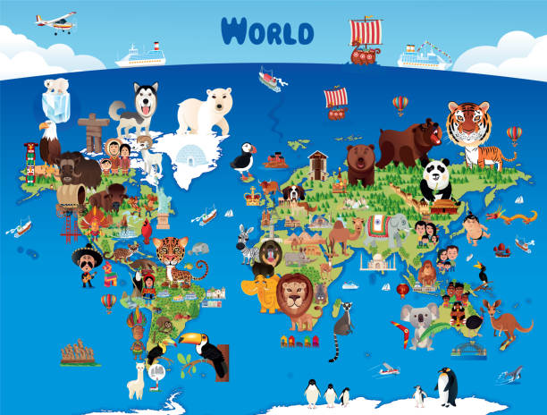 ilustrações, clipart, desenhos animados e ícones de mapa do mundo engraçado - gado brasil