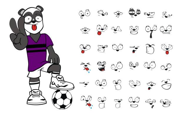 illustrations, cliparts, dessins animés et icônes de drôle jeune panda ours cartoon soccer uniforme expressions collection2 - panda foot