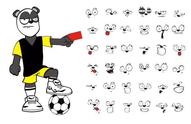 illustrations, cliparts, dessins animés et icônes de drôle jeune panda ours cartoon soccer uniforme expressions collection5 - panda foot