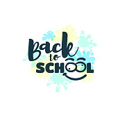 Back to school. Funny badge on white background with bright blotches of paint. Vector illustration