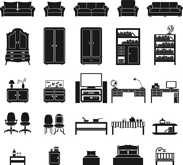 Furinture icons set Set of furniture icons bedroom silhouettes stock illustrations