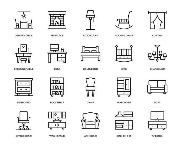 Furniture Icon Set Furniture Icon Set - Thin Line Series bed furniture icons stock illustrations