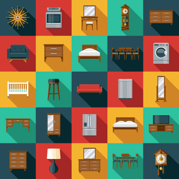 Furniture Icon Set A set of icons. File is built in the CMYK color space for optimal printing. Color swatches are global so it’s easy to edit and change the colors. bed furniture clipart stock illustrations