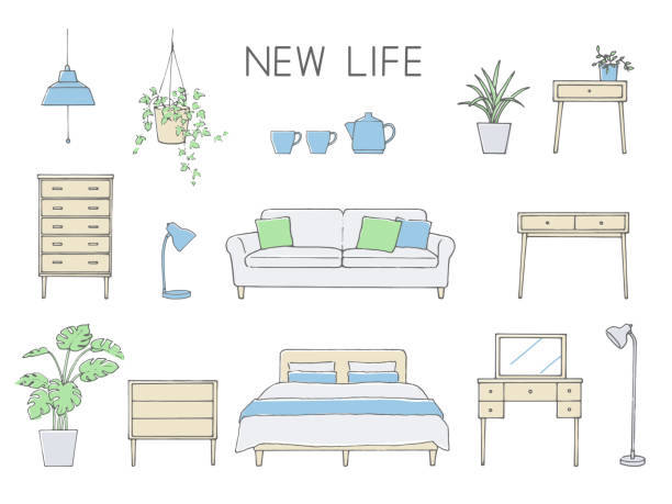 Furniture icon vector illustration set. Furniture icon vector illustration set. bed furniture drawings stock illustrations