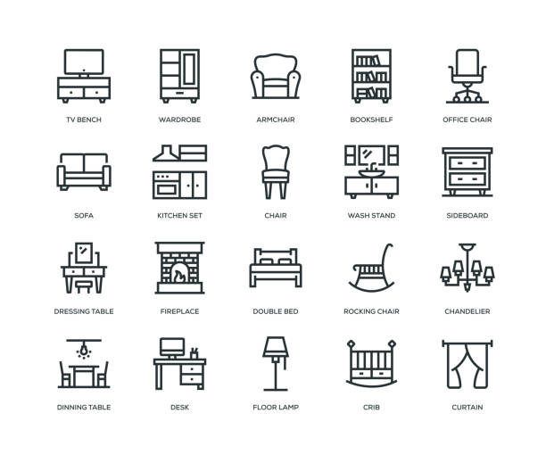 Furniture Icons - Line Series Furniture Icons - Line Series bed furniture icons stock illustrations