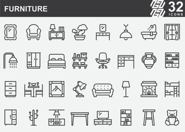 Furniture Line Icons Furniture Line Icons bed furniture designs stock illustrations