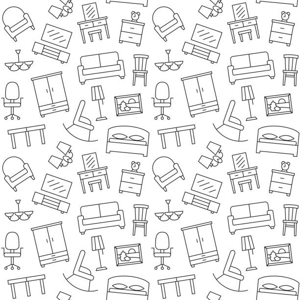Furniture seamless pattern. Background, illustration, vector, endless texture. Furniture seamless pattern. Background, illustration, vector, endless texture bed furniture backgrounds stock illustrations