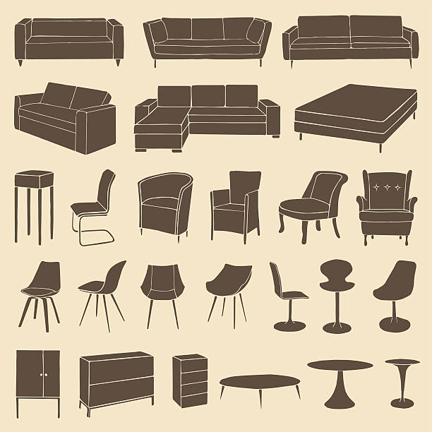 furniture  vector home furniture icons, room interior  bed furniture silhouettes stock illustrations