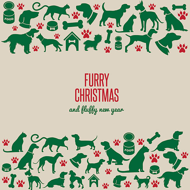 Furry Christmas and fluffy new year Furry Christmas and fluffy new year border greeting card design. EPS 10 vector. dog borders stock illustrations