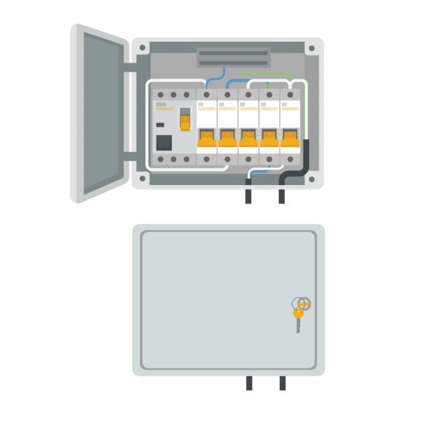 Fuse box. Electrical power switch panel. Electricity equipment. Vector Fuse box. Electrical power switch panel. Electricity equipment. Vector illustration control panel illustrations stock illustrations