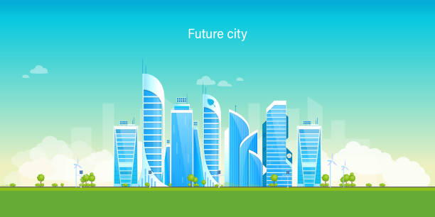 未来都市。環境に優しい、スマートでモダンな都市。高層ビルの風景 - 未来都市点のイラスト素材／クリップアート素材／マンガ素材／アイコン素材