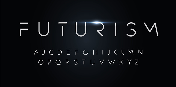 Futurism style alphabet. Thin segment line font, minimalist type for modern futuristic logo, elegant monogram, digital device and hud graphic. Minimal style letters, vector typography design