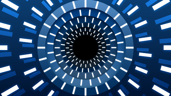 Futuristic blue neon illustration - Technological ring tunnel.