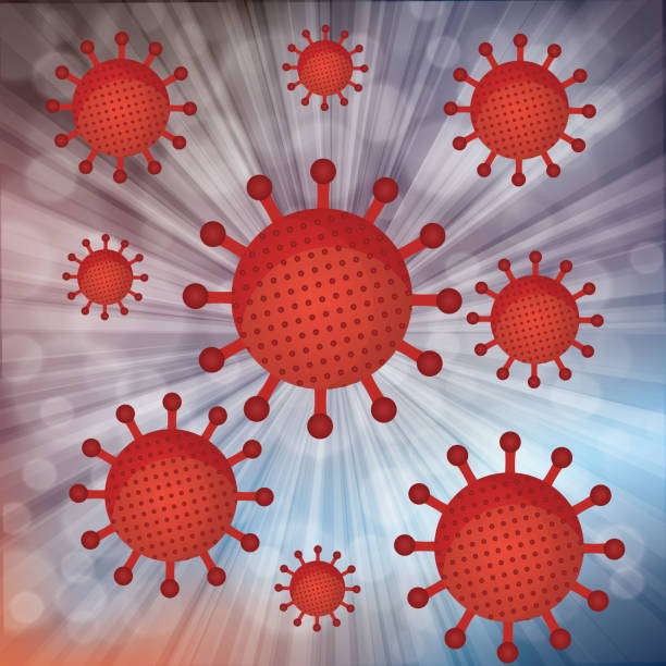 fütüristik parlayan düşük poligonal coronavirus hücreleri afiş - covid variant stock illustrations